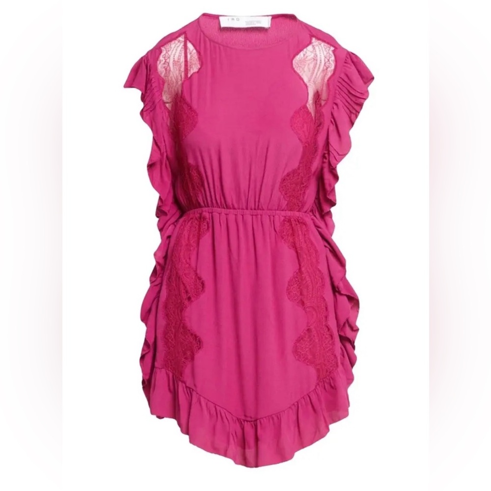 IRO Zestful Fuchsia Ruffle Lace Mini Dress EU 36 / US 4 Small - Picture 4 of 7